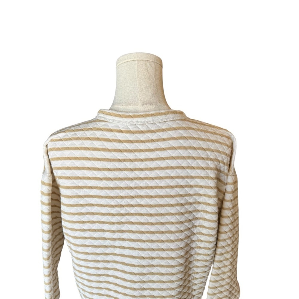 J. Crew - Beige and Cream Preppy Striped Reversible Quilted Pullover Sz M - Picture 6 of 8